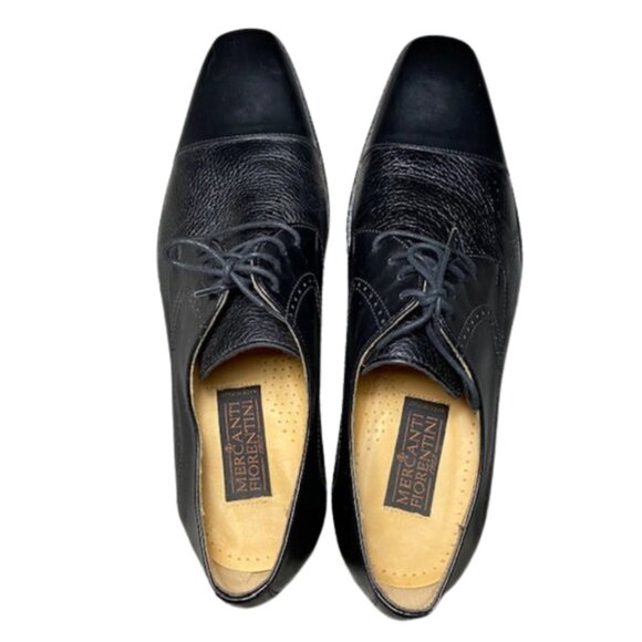 Mercanti Fiorentini Men's Black Leather Cap Toe Oxford Dress Shoes, Preowned - Picture 1 of 13